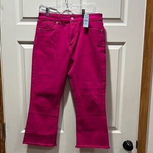 LOFT Curvy High Rise Kick Crop Pink Jeans